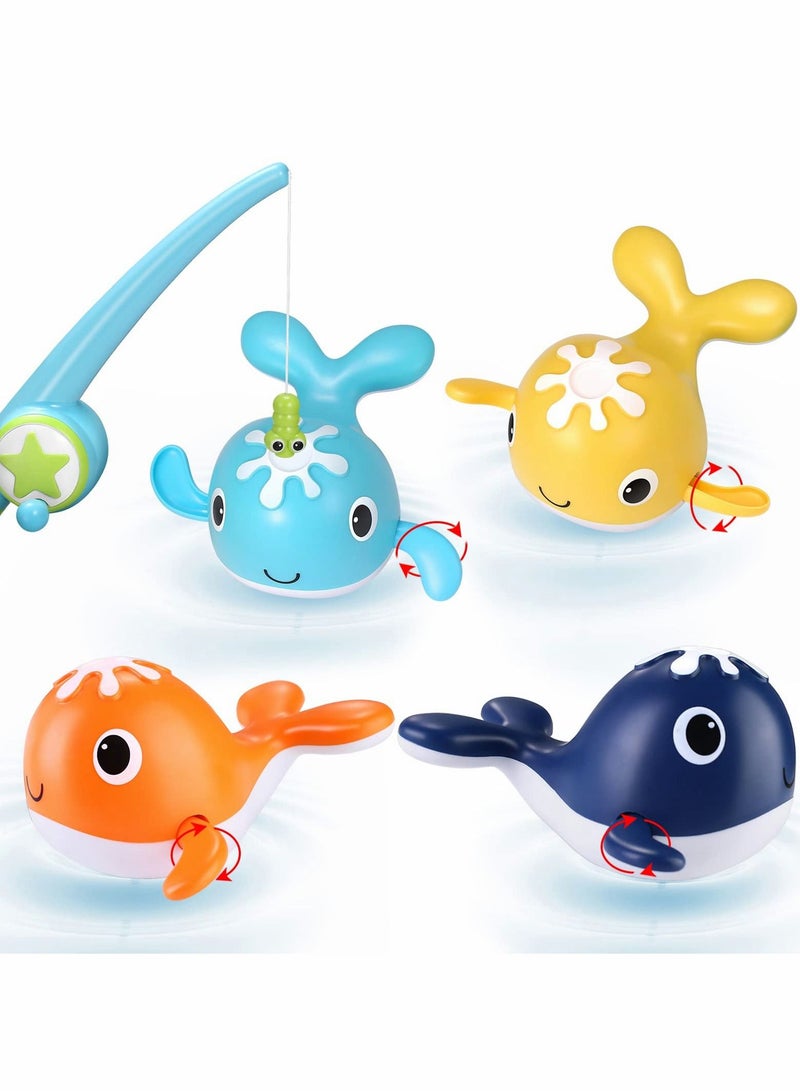 Bath Toys, Clockwork Swimming Whale, Magnetic Fishing Set with Rod, Infant Toddler Pool Bath, Bathtub Play, For Boys & Girls 3-9 Years Old, Gift Kids