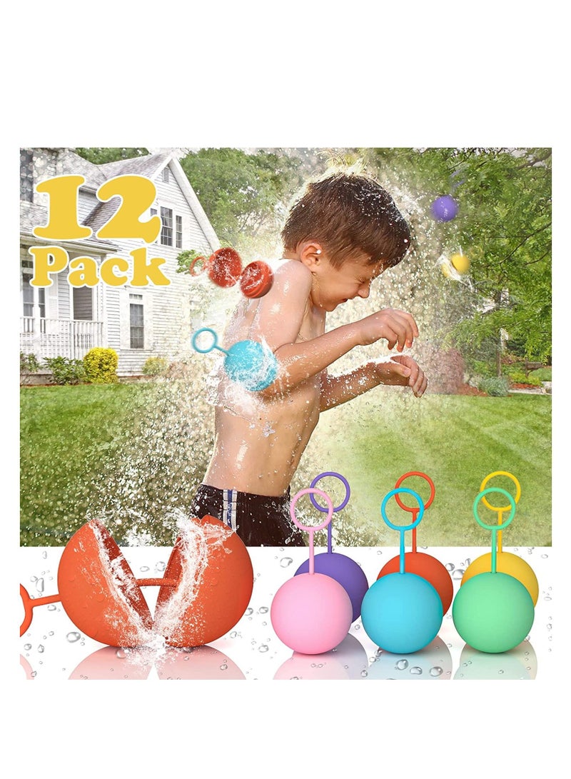 Water Balloons for Kids, 12PCS Reusable Quick-fill Balls, Outdoor Toys Girls/Boys, Silicone Splash Bombs Yard/Pool Games, Summer Fun Party(6 Colors）