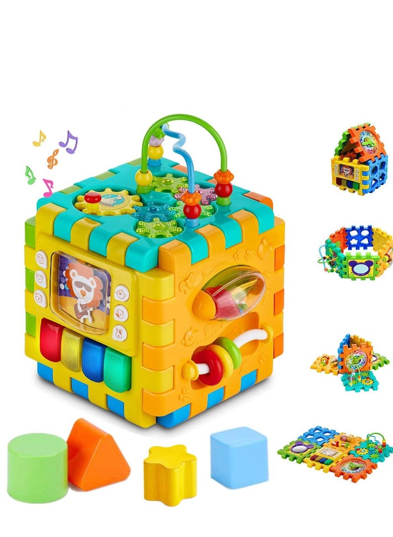 Activity Cube Baby Toys 6 to12 Months,6 in 1 Shape Sorter Early Development Educational Toy Gift for Year Old Boy Girl, Play Center, Boys Girls Birthday Gifts