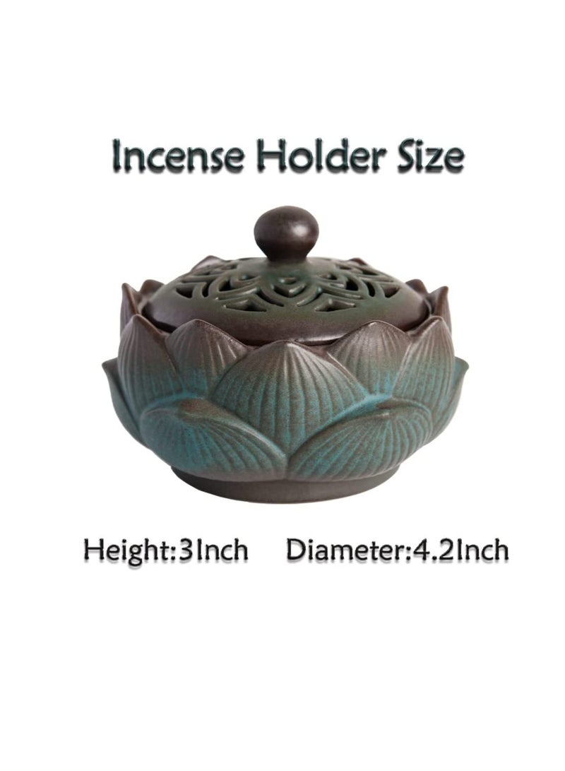 Incense Holder Ceramic Lotus for Incense Cone Incense Stick and Coil Incense Set for Office Yoga and Livingroom