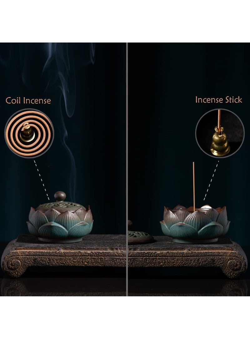 Incense Holder Ceramic Lotus for Incense Cone Incense Stick and Coil Incense Set for Office Yoga and Livingroom