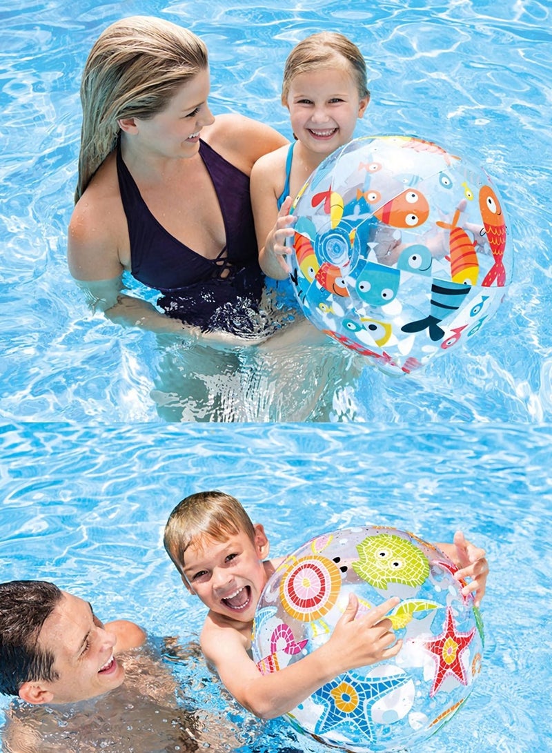 Inflatable Beach Balls, 3 Pcs Kids Pool Handballs, Colorful Sea Life Printed Clear Game Water 33cm Diameter for Summer Party (Random Colors)