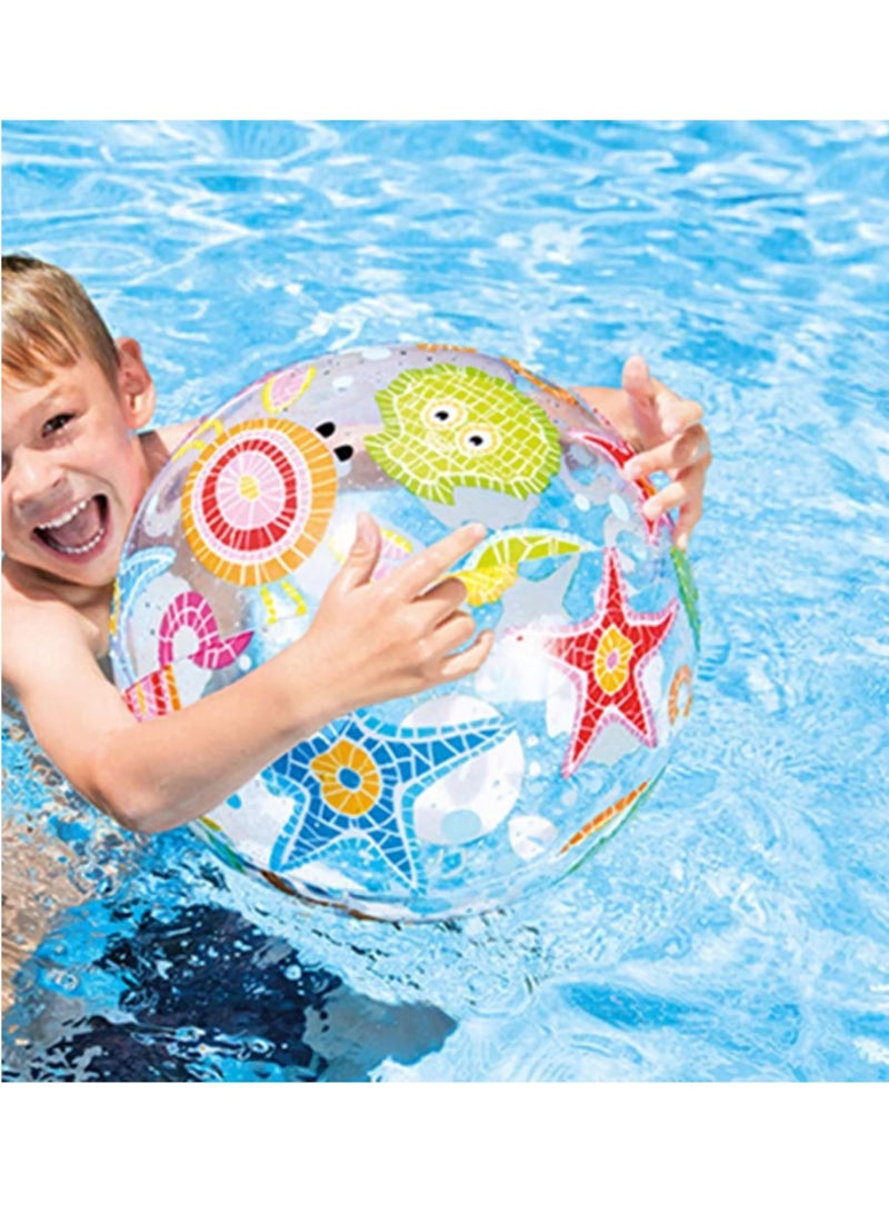 Inflatable Beach Balls, 3 Pcs Kids Pool Handballs, Colorful Sea Life Printed Clear Game Water 33cm Diameter for Summer Party (Random Colors)