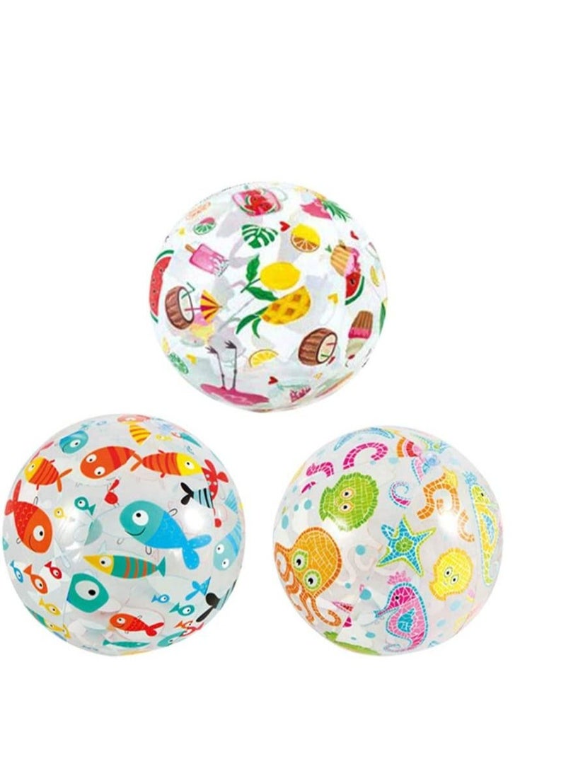 3pcs Inflatable Beach Ball for Kids, Clear Game Pool Toy, Colorful Sea Creature Print Water Swimming Toys Summer Party Fun Decorations (Random Pattern)