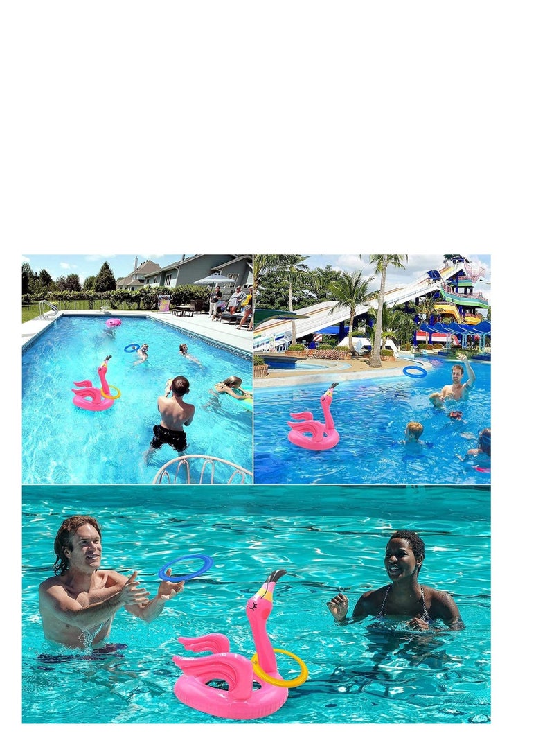 3 Pack Inflatable Flamingo Ring Toss Game with Rings Swimming Pool Beach Party Games for Summer Supplies and 12