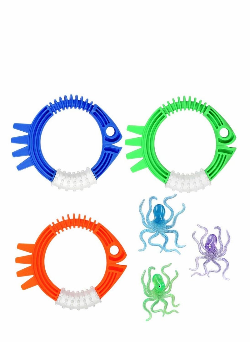 Diving Toys, Swimming Pool Toy Set Underwater kits, Rings and 3pcs Octopuses, Dive Gifts for Kids, Sinkers Game Training