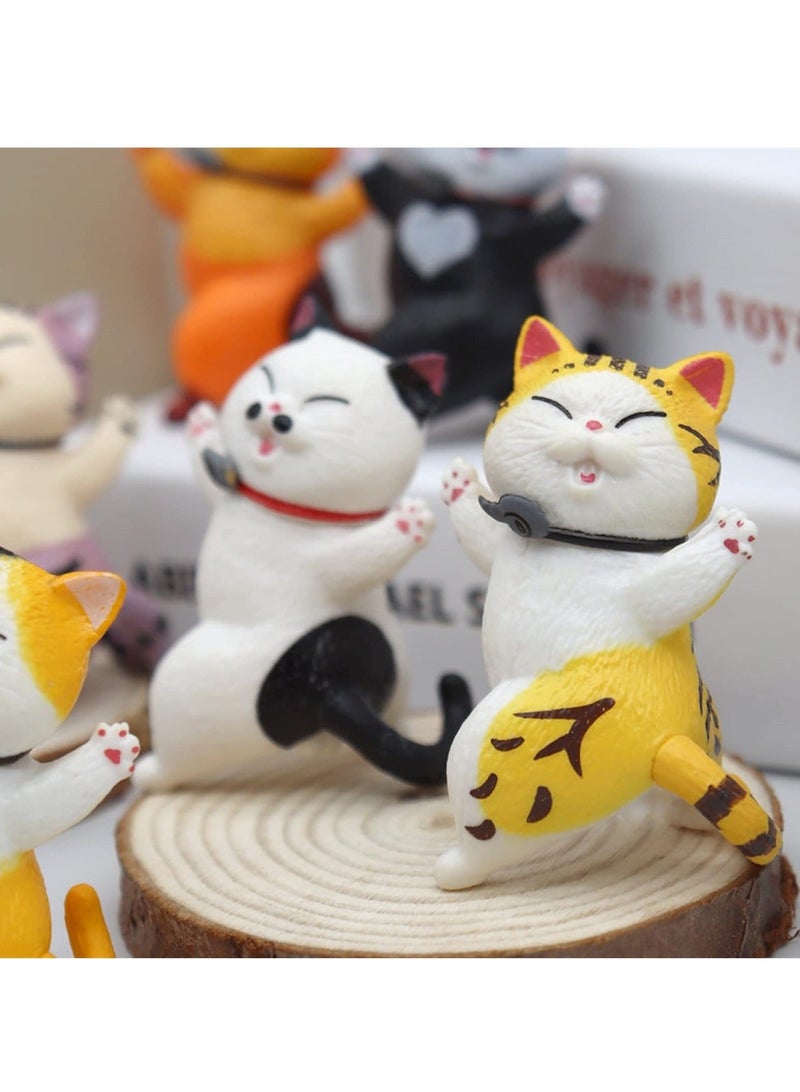 Miniature Cat Figurine 10 PCS Lovely Cheering Cats Figurines Crafts Collectible Ornament Cake Toppers for Home Garden Decor Supplies