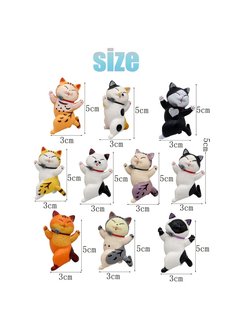 Miniature Cat Figurine 10 PCS Lovely Cheering Cats Figurines Crafts Collectible Ornament Cake Toppers for Home Garden Decor Supplies