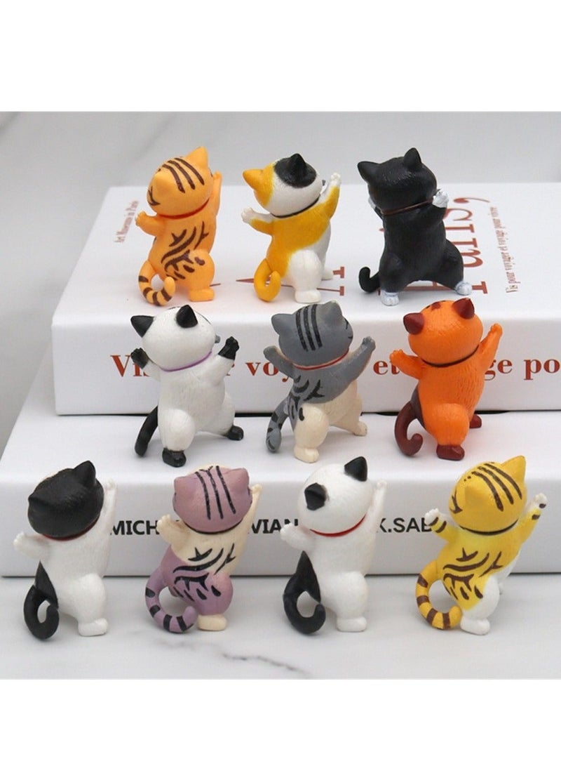 Miniature Cat Figurine 10 PCS Lovely Cheering Cats Figurines Crafts Collectible Ornament Cake Toppers for Home Garden Decor Supplies