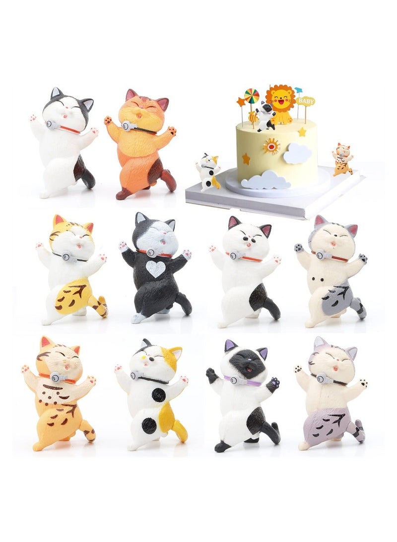 Miniature Cat Figurine 10 PCS Lovely Cheering Cats Figurines Crafts Collectible Ornament Cake Toppers for Home Garden Decor Supplies