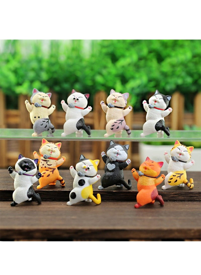 Miniature Cat Figurine 10 PCS Lovely Cheering Cats Figurines Crafts Collectible Ornament Cake Toppers for Home Garden Decor Supplies