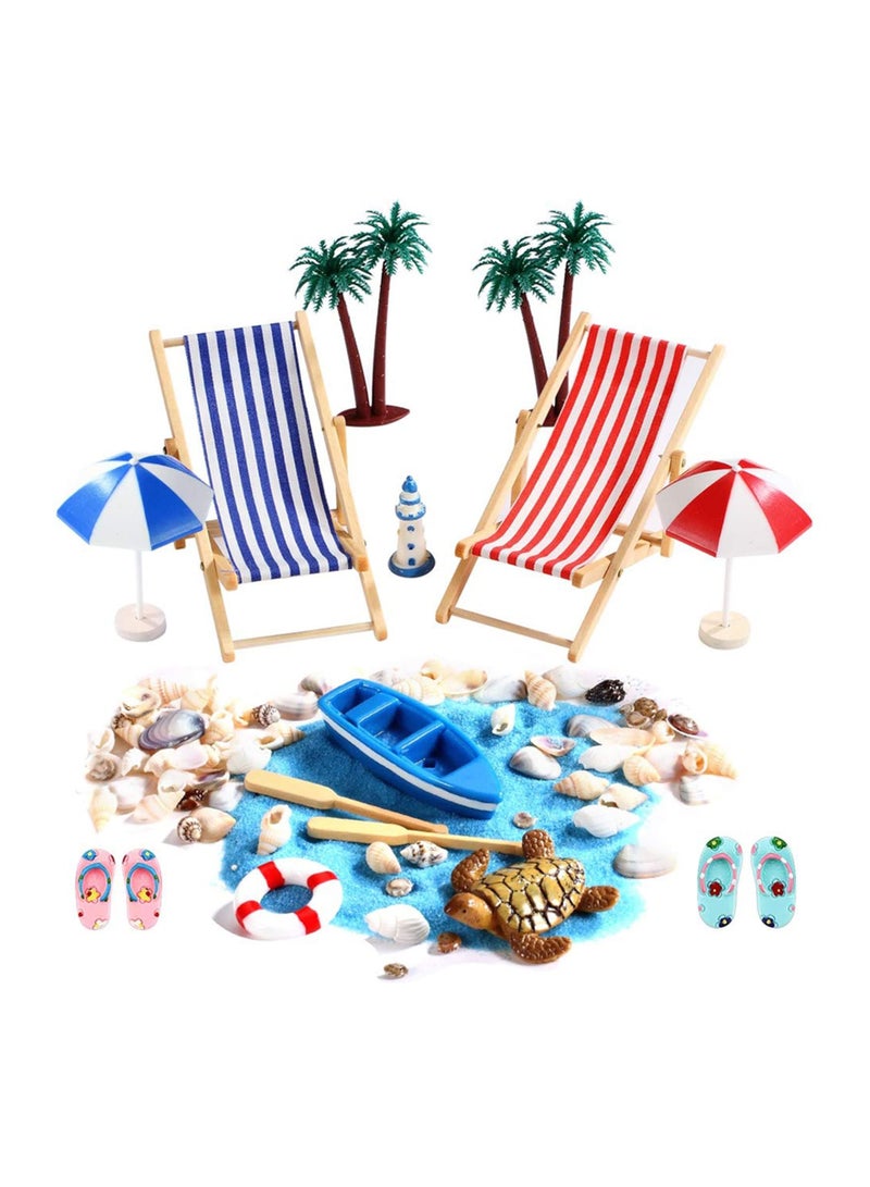 15 Pcs Micro Landscape Miniature Decorations Beach Decoration Ornaments Small Chair Model Parasol Palm Tree Decorative Accessories for DIY Zen Garden