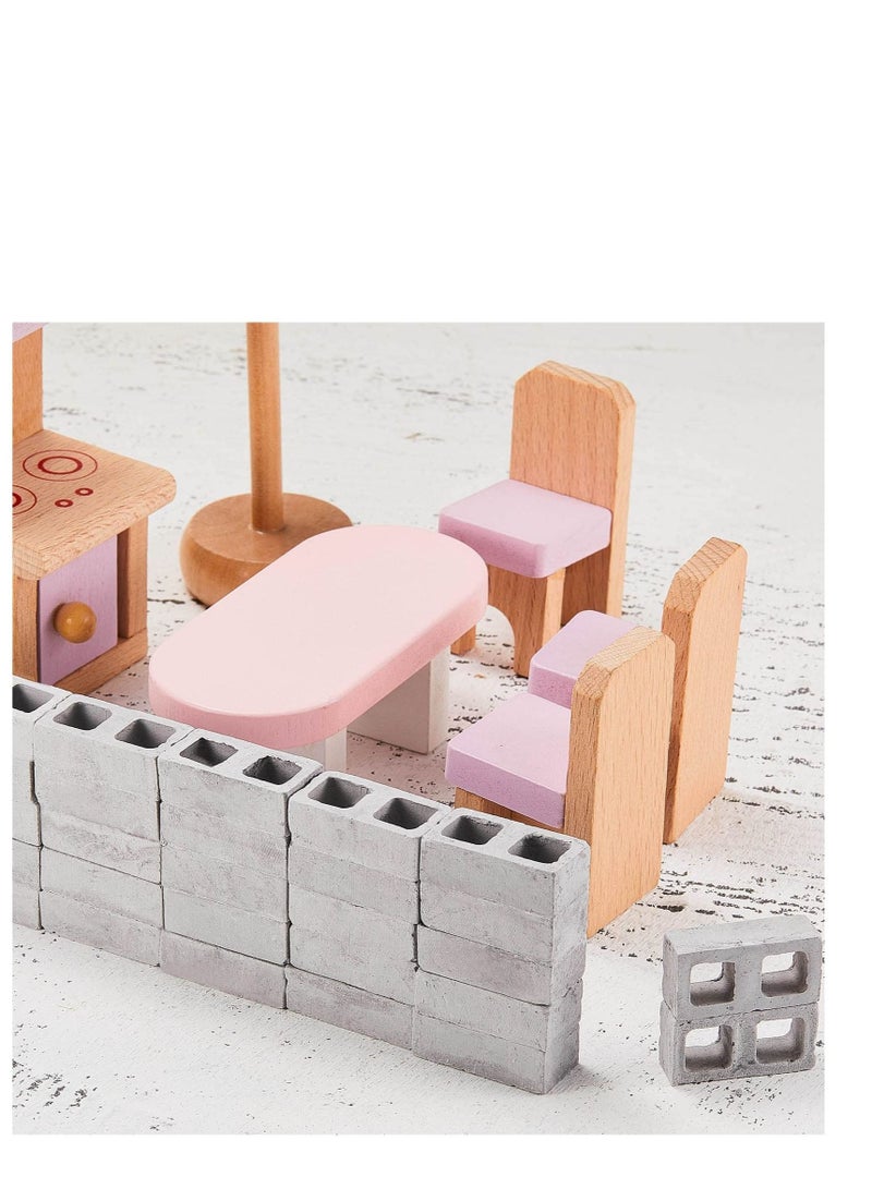 24 Pcs Miniature Cinder Blocks, Mini Bricks with 1/12 Scale, Dollhouse Accessories, Cement Building Suitable for Kids (Gray)