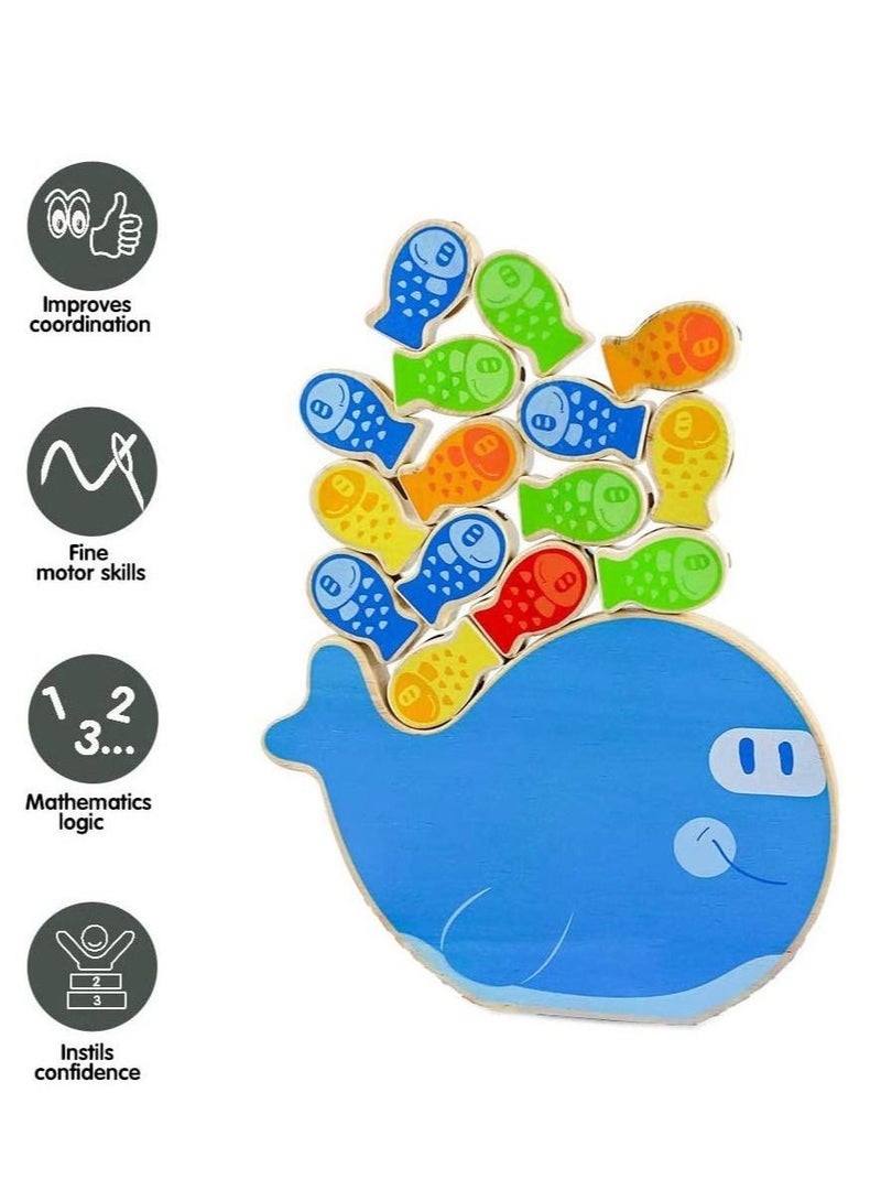 Wooden Toys Fishing Game, 4-in-1 Stacking Toy,Magnetic Rubber Game Blocks Balancing Colorful Playset for Preschool Kids, Early Educational Interactive Gift