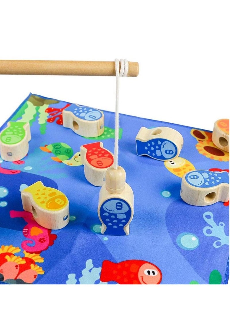 Wooden Toys Fishing Game, 4-in-1 Stacking Toy,Magnetic Rubber Game Blocks Balancing Colorful Playset for Preschool Kids, Early Educational Interactive Gift