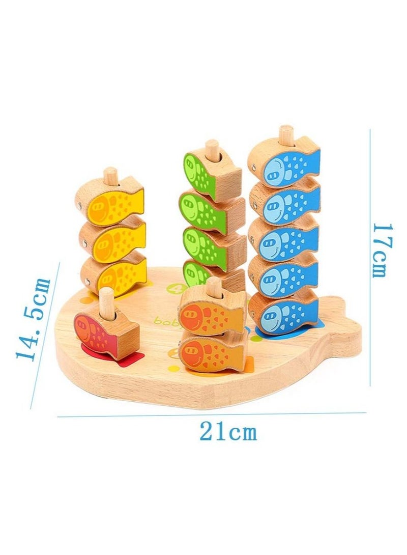 Wooden Toys Fishing Game, 4-in-1 Stacking Toy,Magnetic Rubber Game Blocks Balancing Colorful Playset for Preschool Kids, Early Educational Interactive Gift