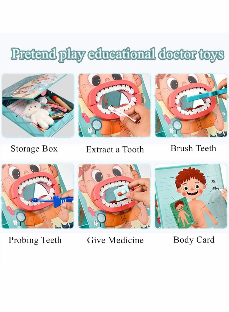 Children's Wooden Doctor Toy Set, Pretend Oral Dentistry Little Nurse Role-playing Educational Learning, Games for Boys and Girls