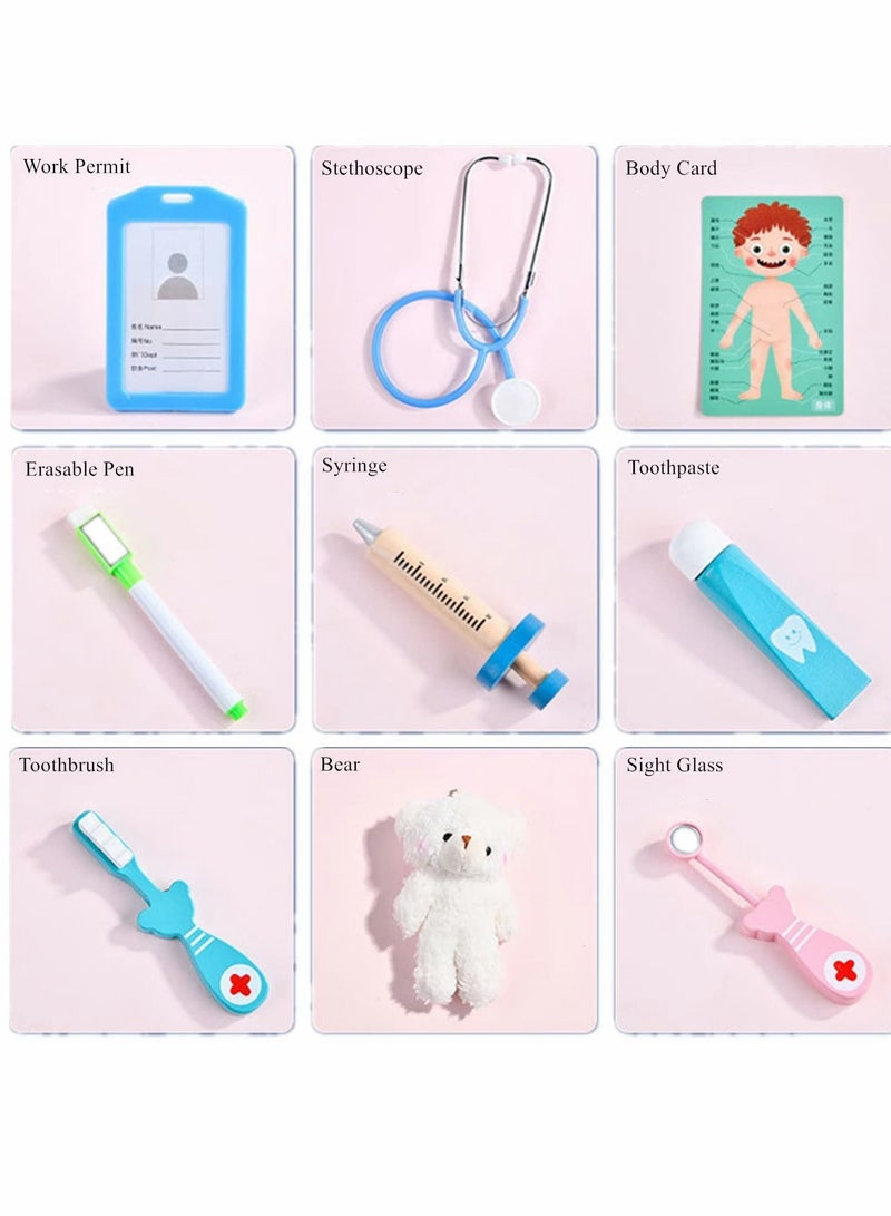 Children's Wooden Doctor Toy Set, Pretend Oral Dentistry Little Nurse Role-playing Educational Learning, Games for Boys and Girls