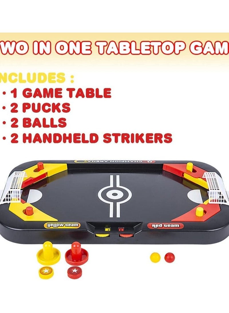 2 in 1 Sports Tabletop Game for Kids, Soccer and Hockey Table Indoor Fun, Includes Pucks, Balls, Strikers, Fits on or Floor Hours of Action-Packed Play