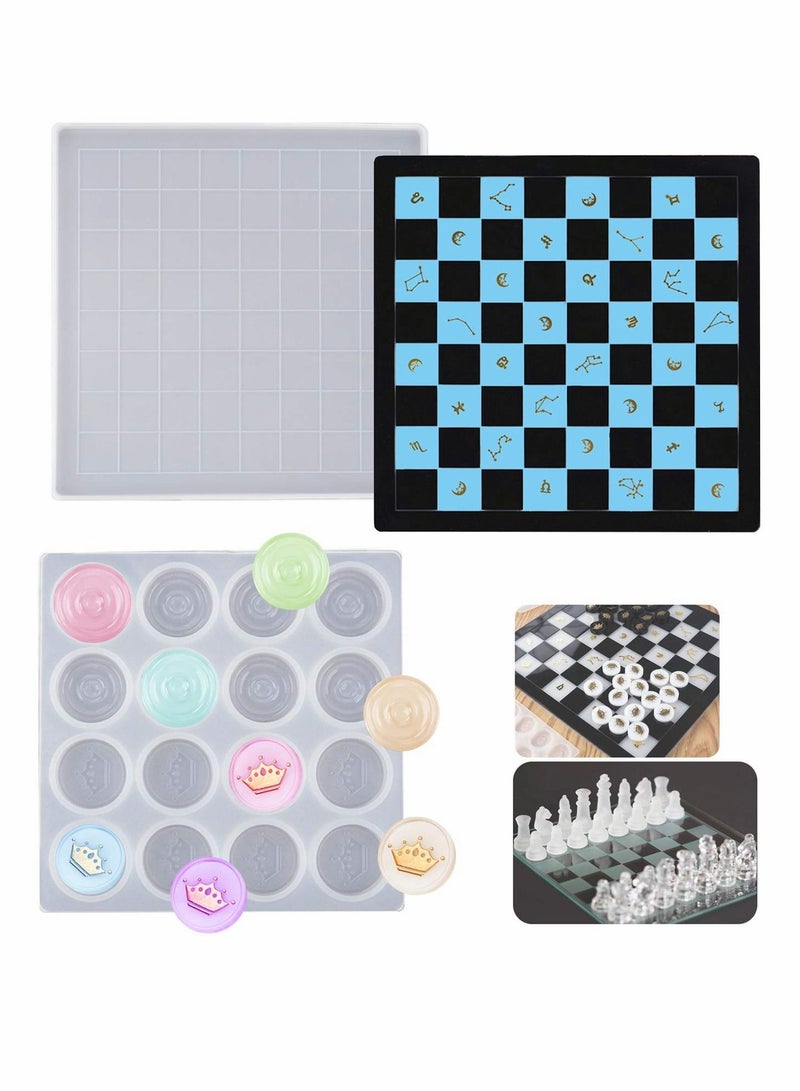 Chess Board Silicone Molds and Checkers Pieces Crystal Epoxy Resin Casting Mould for DIY Crafts Making,Classic Game Kids Adults