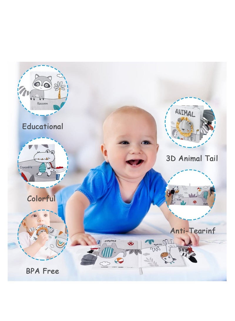 Cloth Books, 3D Touch Feel High Contrast Book, Baby Books Toys for 0-12 Months, Soft and Crinkle Infants Toddler Gifts Toy(Lion)