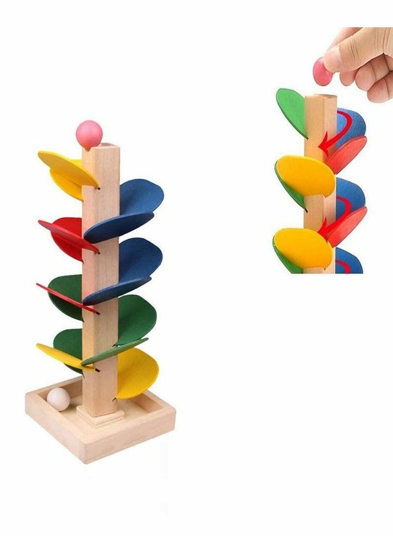 Marble Ball Run Track Game Toy Kit, Wooden Detachable Leaves Colorful Tree Kids Educational Blocks Stylish And Practical