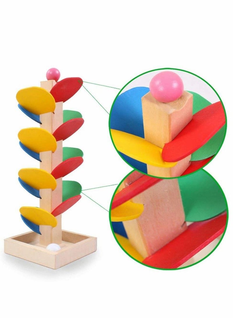 Marble Ball Run Track Game Toy Kit, Wooden Detachable Leaves Colorful Tree Kids Educational Blocks Stylish And Practical