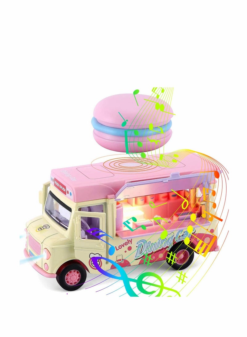 Car Toy Toddler Friction Powered Catering Truck Play Vehicles, Cute Diecast with Music Colorful Lights Sensor Metal Crash Proof for 3+ Pre-Kindergarten Boy Girl