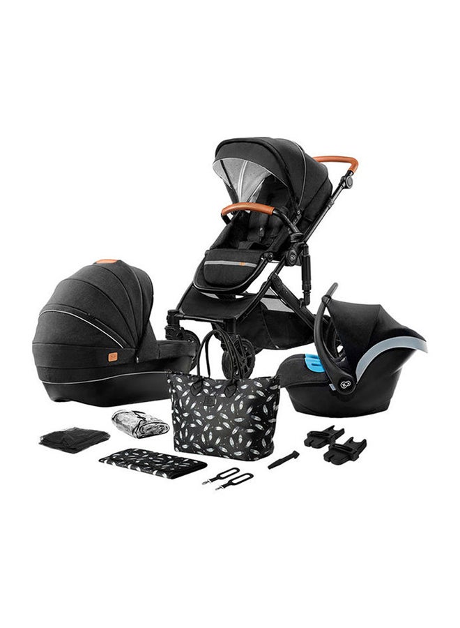 3 In 1 Prime Travel System With Accessories Black,Compact Folding, Reclining Stroller Seat, 5-Point Safety Harnerss, 0+ months up to 22kg, Car Seat with 3-Point Safety Harness with Sunshield