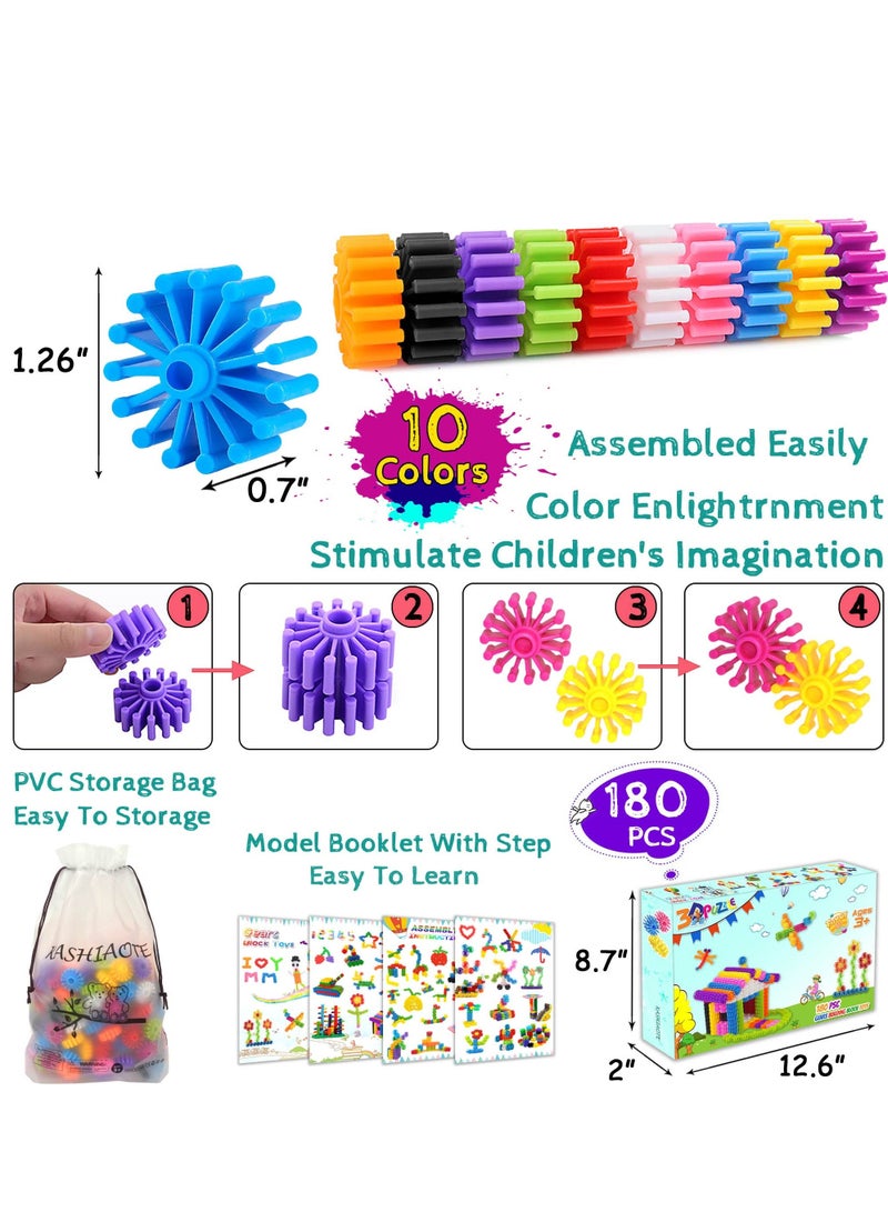 SYOSI Gears Interlocking Learning Set STEM Construction Toy Kit Building Kids Toys for Preschool Boys and Girls Aged 3 Up Creativity 180 Pcs 10 Colors