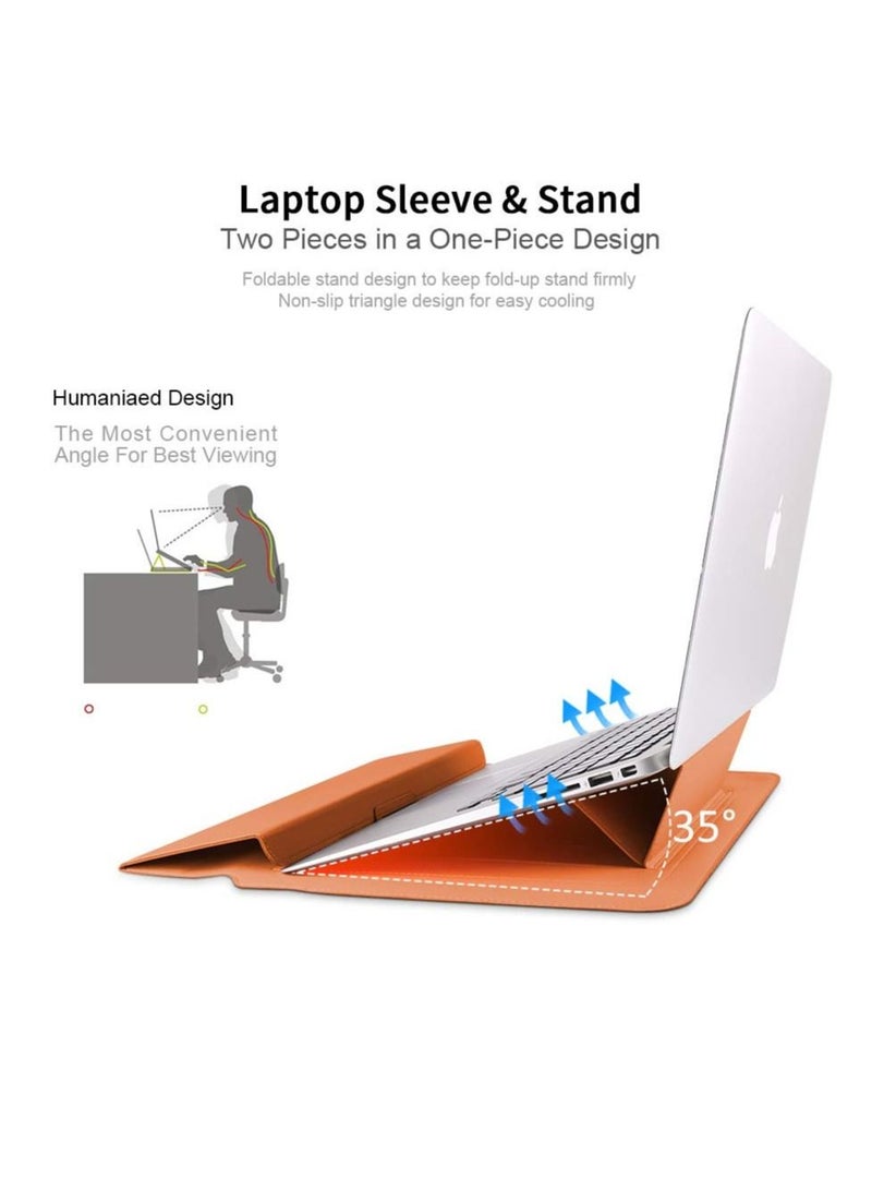 Laptop Sleeve Compatible with 13-13.3 inch MacBook Pro/Air , Smart All-in-One Protective Carrying Case | Invisible Stand Wrist Rest Storage Pouch(Brown)