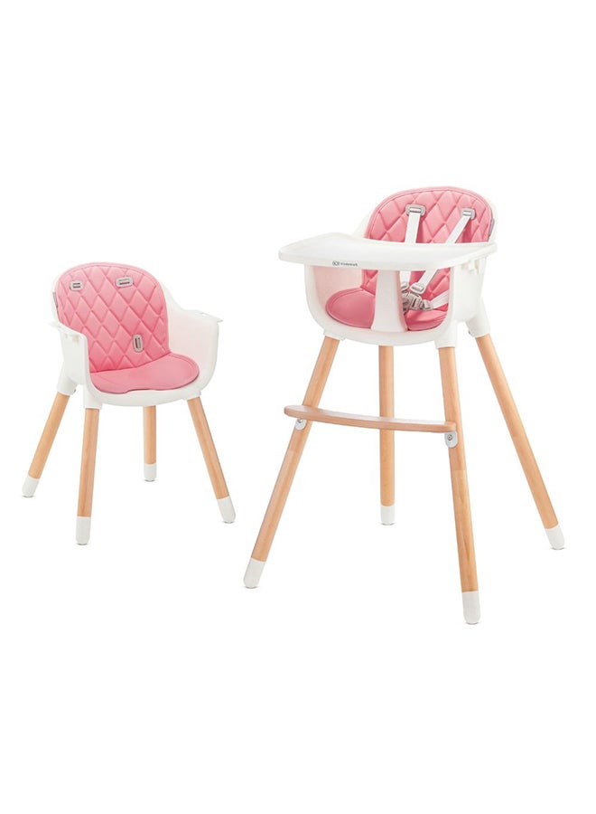 Highchair Sienna, Baby Chair, Ergonomic, Easy To Clean, Wooden Legs, Non - Slip Pads, Removable Tray, For Toddler, From 6 Month To 5 Years, Pink