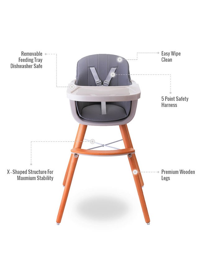 Premium Dual Height Wooden High Chair - Grey