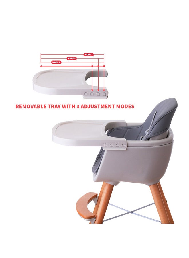 Premium Dual Height Wooden High Chair - Grey