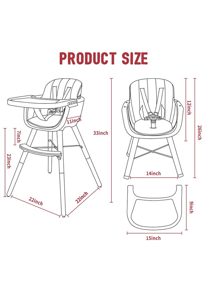 Premium Dual Height Wooden High Chair - Grey