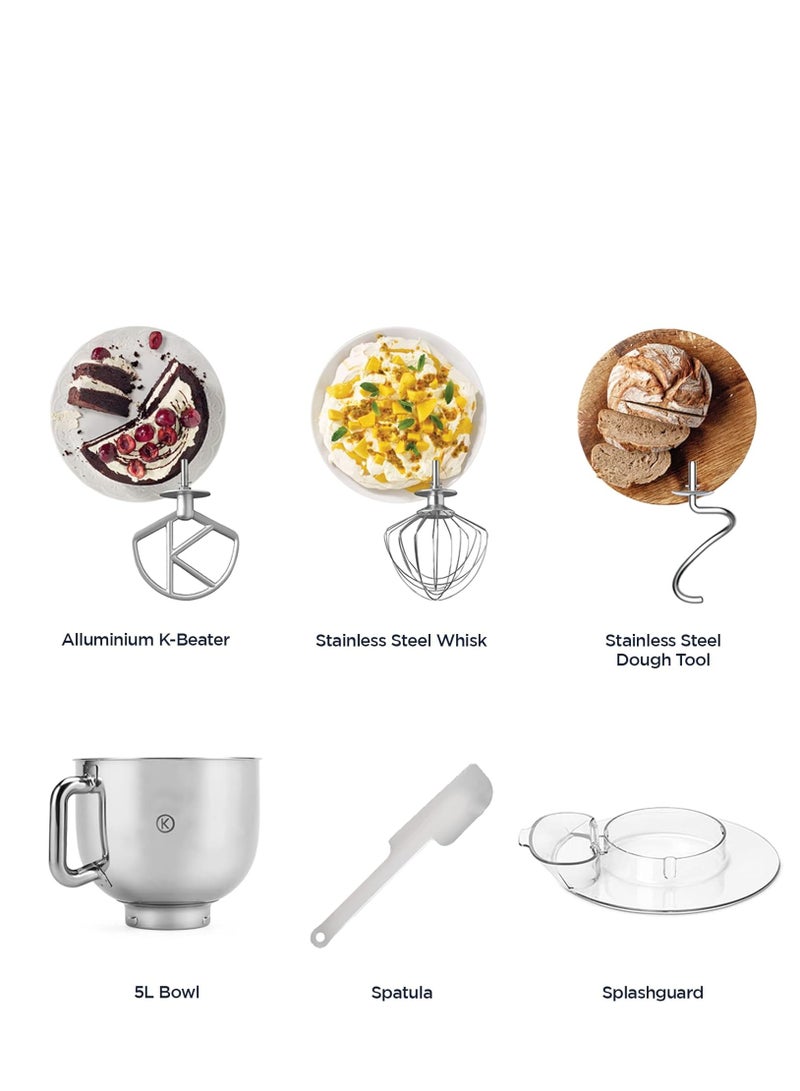 Stand Mixer PREMIUM Kitchen Machine kMix 5L Stainless Steel Bowl, K-Beater, Whisk, Dough Hook, Splashguard, Spatula, Unique Fold Function, Smart Speed Control 1000 W KMX750CR CREAM