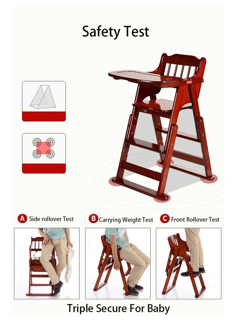 Baby High Chair Wooden Design Foldable Dinning with Adjustable Hight