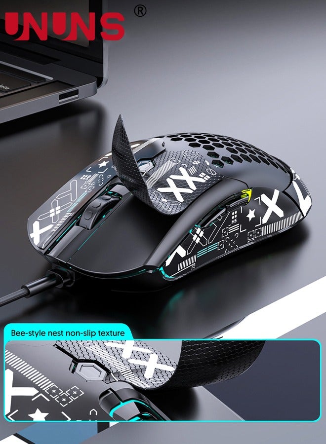 Wired Gaming Mouse,M5 RGB Lightweight PC Gaming Mice With 12000 DPI 6 Programmed Buttons,65g Honeycomb Shell,Ultralight Ultraweave Cable,Pixart 3325 Optical Sensor Gamer Mice,Black