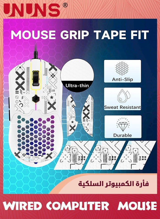 Wired Gaming Mouse,M5 RGB Lightweight PC Gaming Mice With 12000 DPI 6 Programmed Buttons,65g Honeycomb Shell,Ultralight Ultraweave Cable,Pixart 3325 Optical Sensor Gamer Mice,White