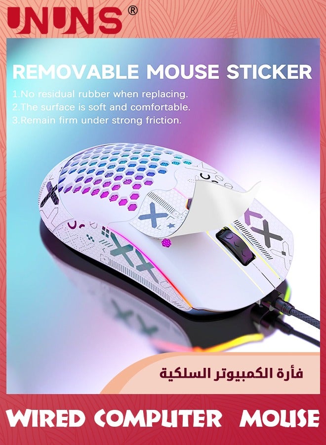 Wired Gaming Mouse,M5 RGB Lightweight PC Gaming Mice With 12000 DPI 6 Programmed Buttons,65g Honeycomb Shell,Ultralight Ultraweave Cable,Pixart 3325 Optical Sensor Gamer Mice,White