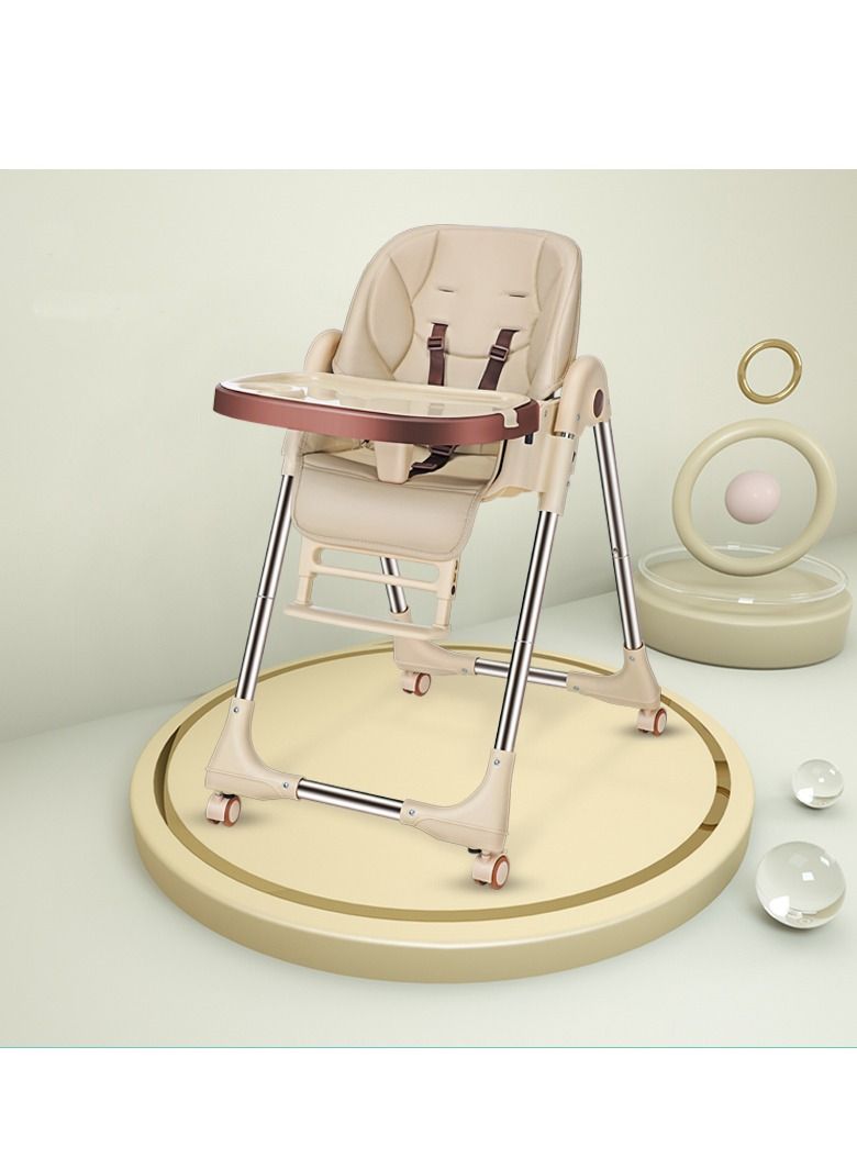 Foldable Baby High Chair 4 in 1 with Wheels, converts to Infant Floor Seat, Toddler Booster Chair, Kids Table