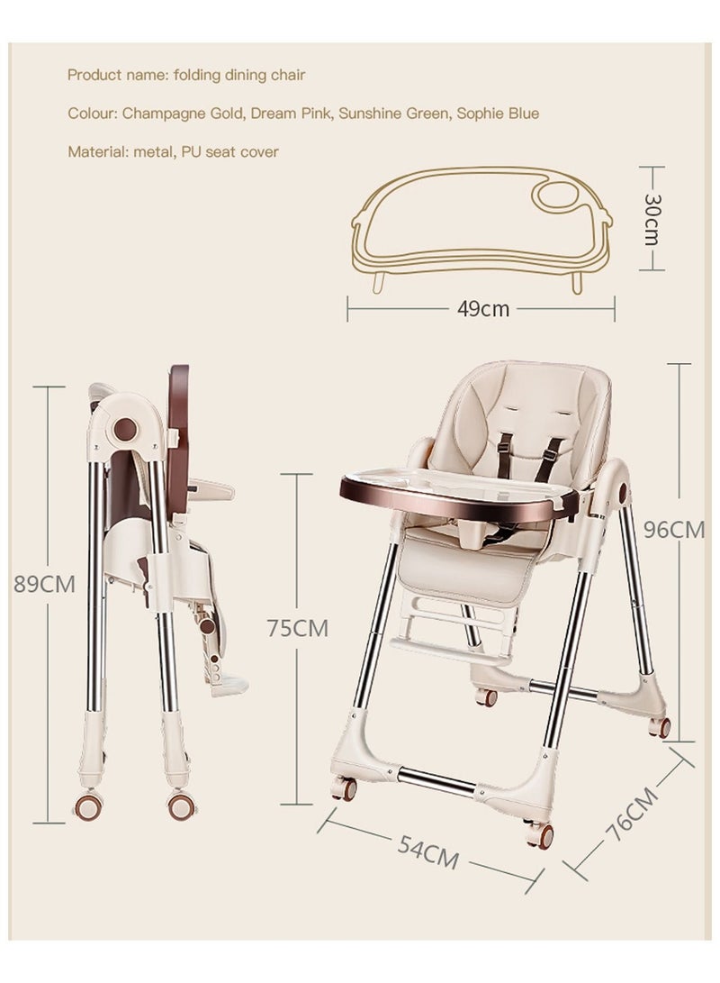 Foldable Baby High Chair 4 in 1 with Wheels, converts to Infant Floor Seat, Toddler Booster Chair, Kids Table