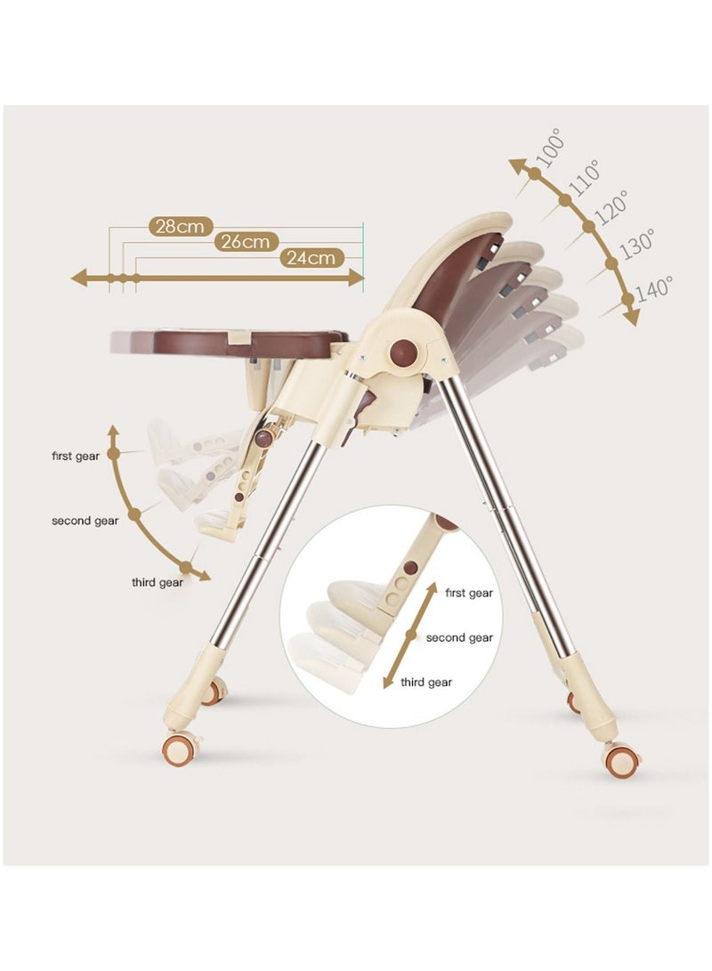 Foldable Baby High Chair 4 in 1 with Wheels, converts to Infant Floor Seat, Toddler Booster Chair, Kids Table