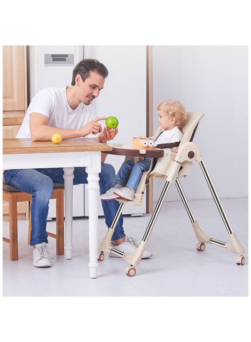 Foldable Baby High Chair 4 in 1 with Wheels, converts to Infant Floor Seat, Toddler Booster Chair, Kids Table