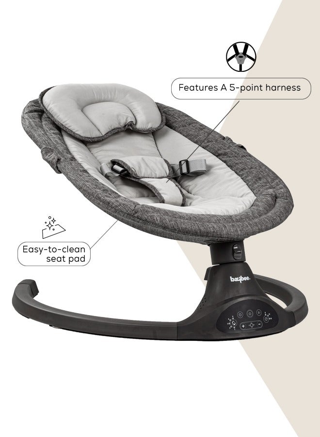 Premium Remote Automatic Electric Baby Swing Chair Cradle  With 5 Adjustable Swing Speed, Soothing Vibrations, Music, Mosquito Net, Safety Belt And Toys, Dark Grey