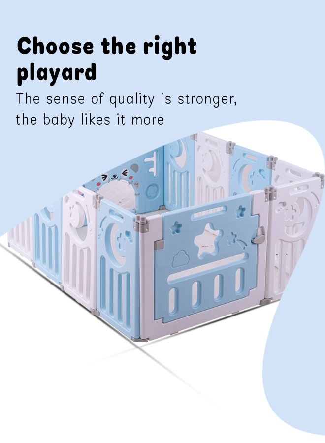 Baby Playard Playpen For Kids Smart Folding Portable Child Play Gate Fence For Kids With Safety Lock Suction Cup Indoor Outdoor Upto 3 Yrs 8 Panels + 2 Gates Blue