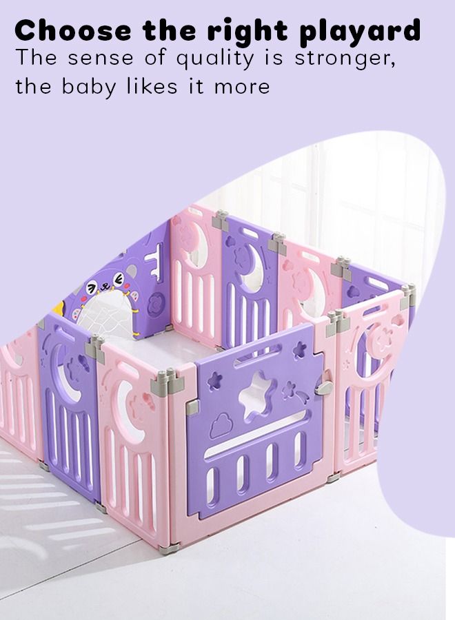 Baby Playard Playpen For Kids Smart Folding Portable Child Play Gate Fence For Kids With Safety Lock Suction Cup Indoor Outdoor Upto 3 Yrs 8 Panels 2 Gates Pink