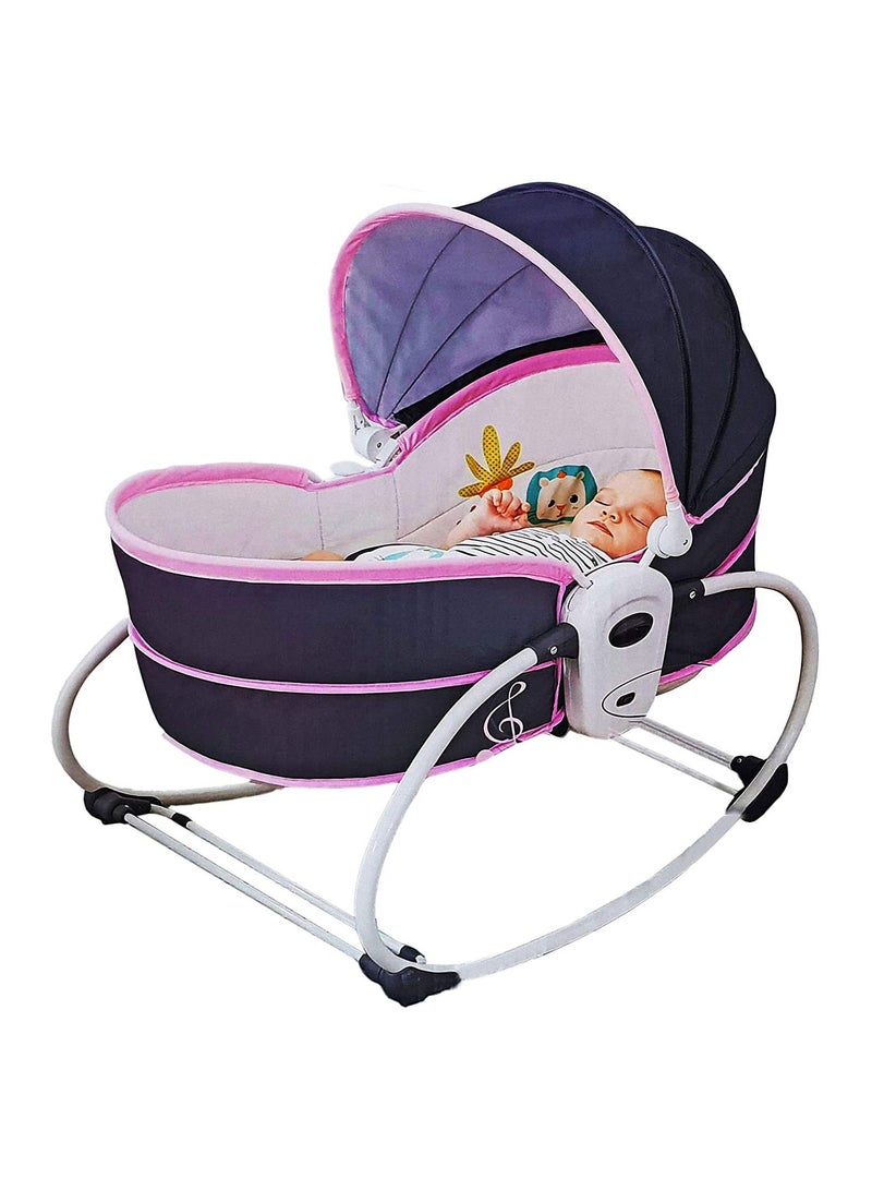Portable Baby Rocking Bassinet, 5 in 1 Gliding Swing Cradle With Music & Toys, Multi-Functional Infant Crib Travel Chair