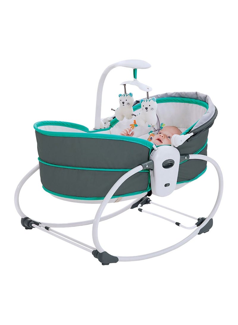 Portable Baby Rocking Bassinet, 5 in 1 Gliding Swing Cradle With Music and Toys, Multi-Functional Infant Crib Travel Sleeping Chair with Adjust and Detach Canopy
