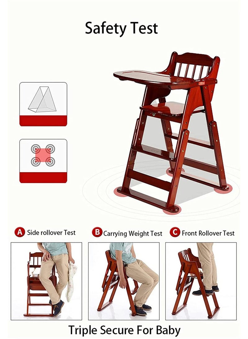 Baby High Chair Wooden Design Foldable Dinning Chair with adjustable Hight (plain wood)